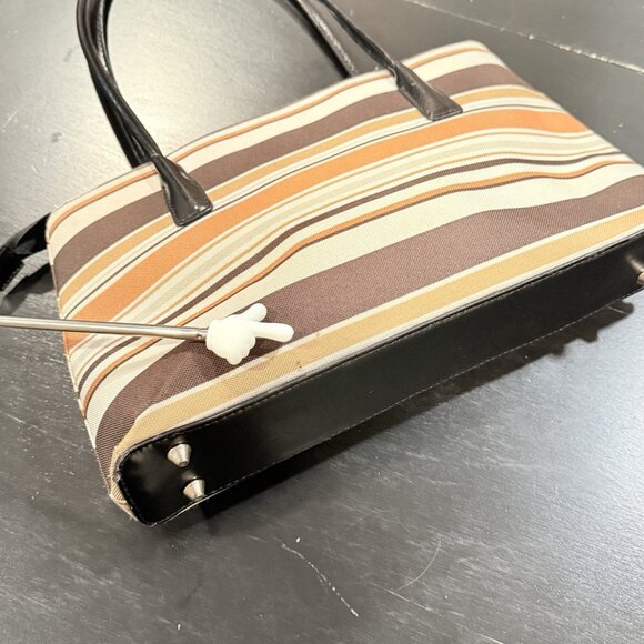 Vintage Kate Spade Striped Autumn Spice Brown Baguette Handbag Purse - Picture 6 of 14
